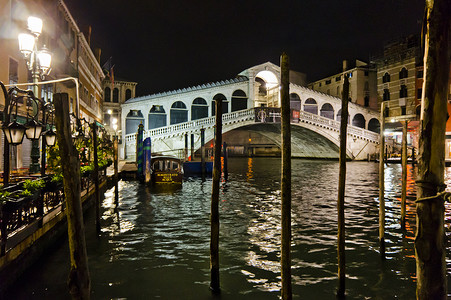 意大利夜景摄影照片_威尼斯，旧城大运河夜景，意大利，欧洲