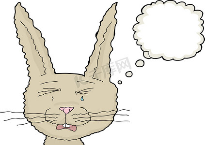 手绘兔子耳朵摄影照片_哭泣的兔子与思想泡泡