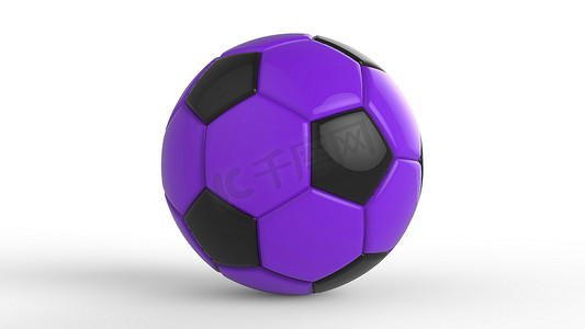 紫色足球塑料皮革金属织物球隔离在黑色背景上。