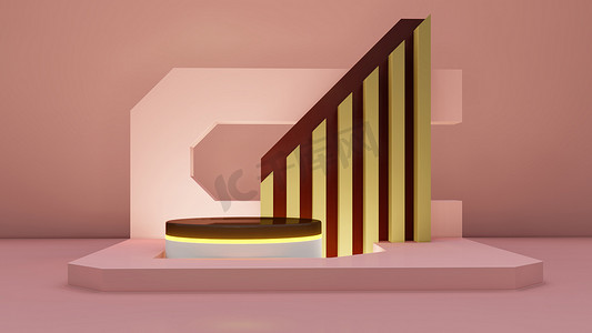 具有几何形状和台阶的最小抽象展览背景。 
