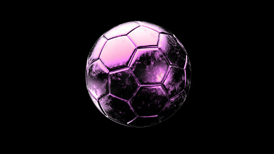 紫色游戏摄影照片_黑色背景上孤立的紫色足球金属球。