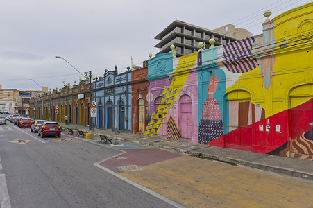 福塔莱萨，旧城街景，色彩缤纷的殖民建筑，巴西，南美
