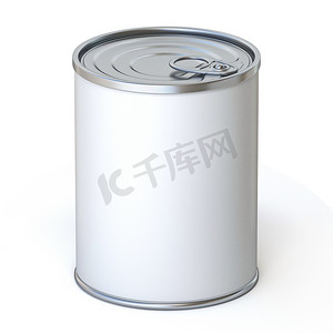 有白色标签 3D 的食品金属罐
