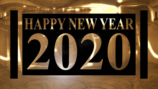 金色闪亮的文字“HAPPY NEW YEAR 2020”