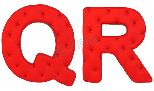 豪华红色皮革字体 Q R 字母