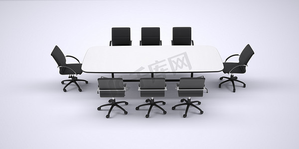 会议桌和八把黑色办公椅