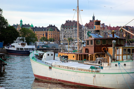“欧洲的瑞典斯德哥尔摩。船舶与建筑”