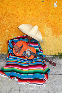 墨西哥典型的懒人阔边帽帽子吉他 serape