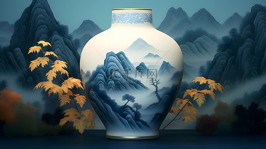 瓷器背景图片_中国风青花瓷瓷器山水背景