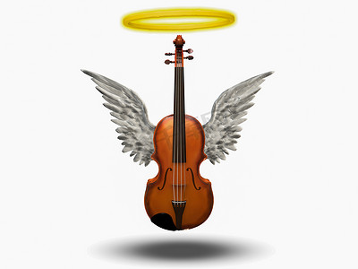 古典光晕摄影照片_带翅膀和光环的小提琴