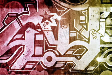 嘻哈插画摄影照片_旧脏墙上的涂鸦，城市嘻哈背景灰色文本