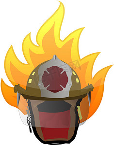白色消防员头盔着火插画设计