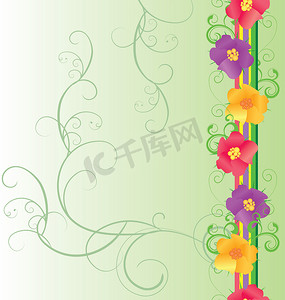 鲜花花束矢量摄影照片_五颜六色的花朵边框绿色背景春天自然矢量