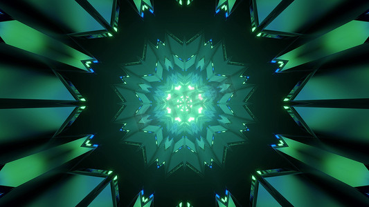 绿色几何雪花形图案的抽象 3d 插图