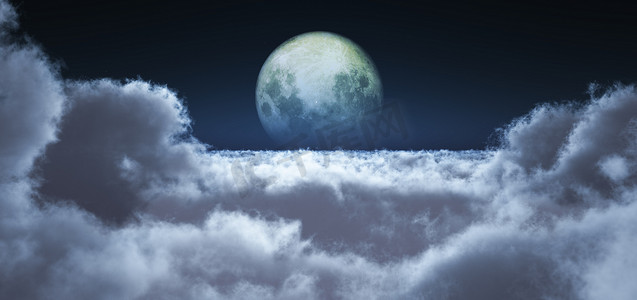 飞机飞过云层摄影照片_夜晚飞过云层满月