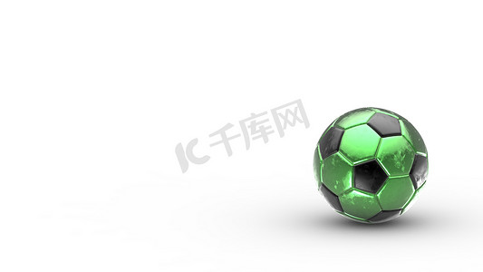 在白色背景隔绝的绿色和黑色足球金属球。