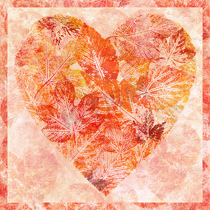 手绘秋天摄影照片_“叶子的心，水彩画”