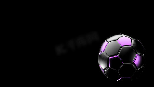 紫色游戏摄影照片_黑色背景上孤立的紫色和黑色足球金属球。