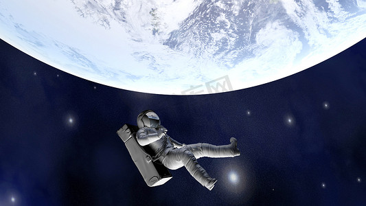蓝色宇航员摄影照片_宇航员漂浮在远离地球的地方