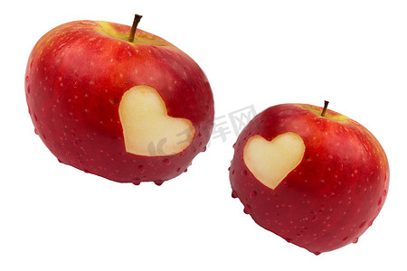 两个苹果，白色背景，情人节主题
