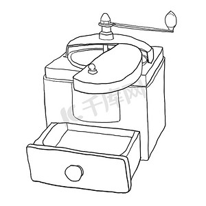 咖啡研磨机复古线条艺术插图