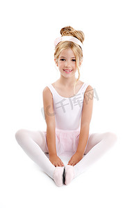 芭蕾舞女演员小芭蕾儿童舞者伸展坐姿