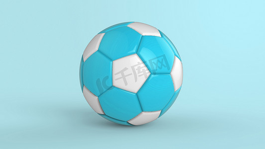 天蓝色足球塑料皮革金属织物球隔离在黑色背景上。