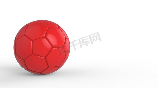 足球联赛展板摄影照片_红色足球塑料皮革金属织物球隔离在黑色背景上。