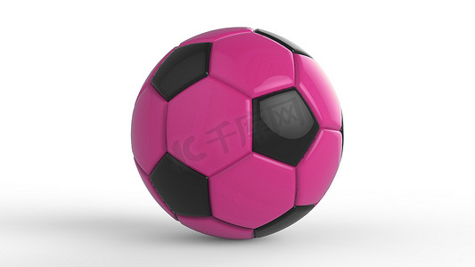 粉红色足球塑料皮革金属织物球隔离在黑色背景上。