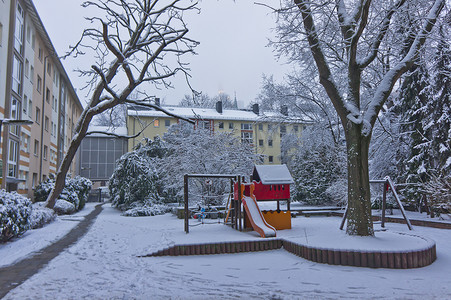 雪天摄影照片_法兰克福，雪天旧城景，德国，欧洲