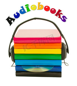 一堆书和耳机 — 有声读物概念
