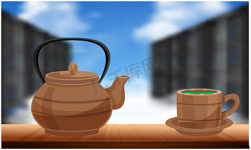 桌上茶具模型插画