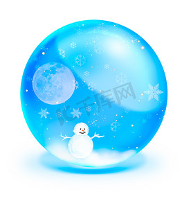 雪橇上的圣诞老人与鹿和蓝色水晶 ba 中的满月