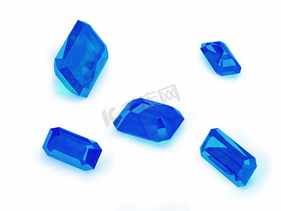 白色背景上的五颗蓝色蓝宝石