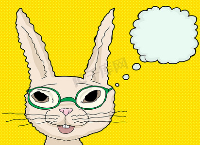 戴绿色眼镜的快乐兔子