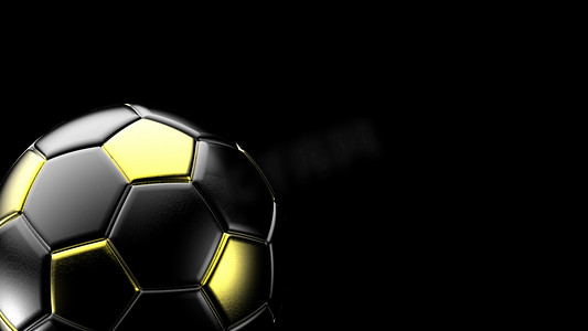 在黑色背景隔绝的黄色和黑色足球金属球。