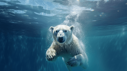 一只在水体中游泳的北极熊