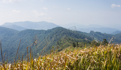 有草地绿色山天空和 C 的 Phu Chi Fa 森林公园