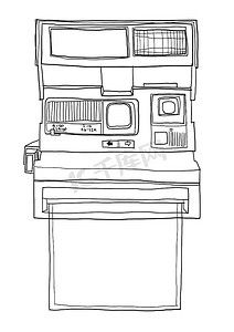 老式相机和空白纸线艺术插图