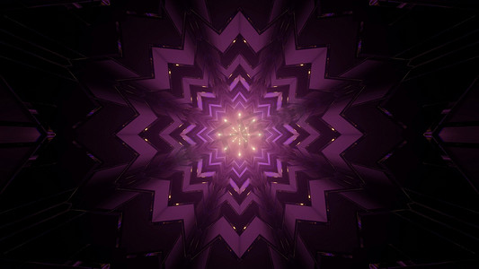 万花筒紫色雪花在黑暗中的 3D 插图