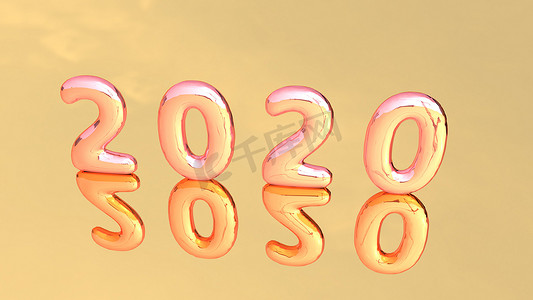 在美丽的背景上带有 3D 形状的字母 2020。