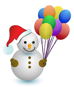 拿着气球的雪人插画设计白色