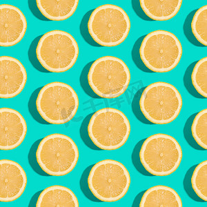 绿色最小背景下的柠檬柑橘类水果无缝图案