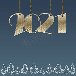 2021节日贺卡摄影照片_2021 年新年快乐，圣诞快乐，优雅的金色贺卡，带光。