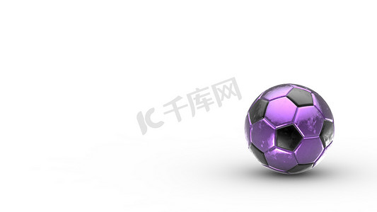 在白色背景隔绝的紫色和黑色足球金属球。