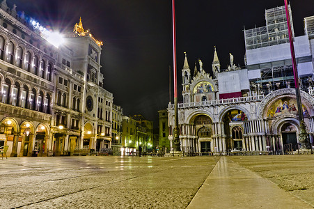 威尼斯，圣马可广场，旧城夜景，意大利，欧洲