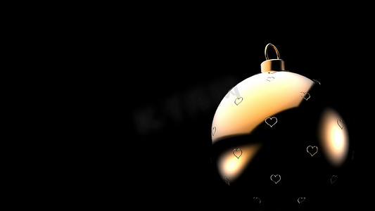 黑色背景心形圣诞橙色球，圣诞树彩色圣诞球，3d 渲染图，圣诞假期卡背景，情人节爱情卡通围巾