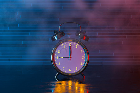 经典闹钟，时间概念，3d 渲染。