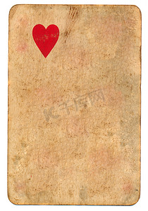 旧纸牌纸背景上孤独的红心符号