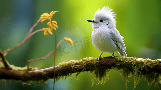 一只白色的小鸟坐在树枝上